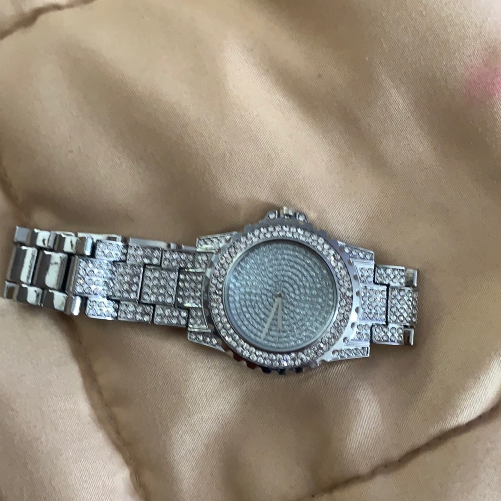 Silver Crystal Covered Watch
